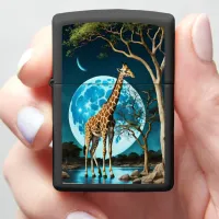 Giraffe Under Blue Moon Zippo Lighter