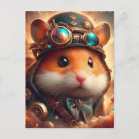 an adorable steampunk hamster postcard