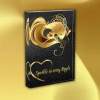 Gold goldfish on black foil monogram | photo block