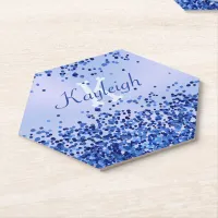 Simple Blue Brushed Metal and Glitter Monogram | Paper Coaster