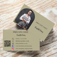 Private chef sage green photo arch QR code Business Card