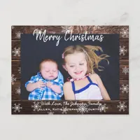 Merry Christmas Rustic Wood and Snowflakes Postcard