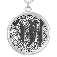 Monarchia Monogram Letter W Initial Alphabet W Silver Plated Necklace