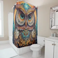 Cosmic Owl: Vibrant Wisdom Shower Curtain