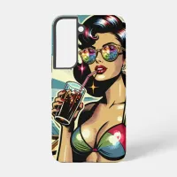 Beautiful Pinup Woman with a Cola on the Beach Samsung Galaxy S22 Case