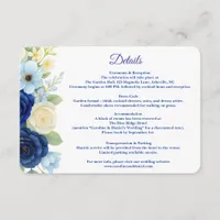 Navy Royal Bue Wedding Watercolor Ivory Flowers Enclosure Card