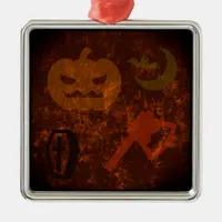 Halloween Scares on Eerie Background Metal Ornament