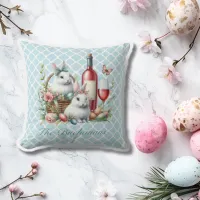 Whimsical Bunnies & Wine Easter Throw Pillow