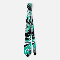 Turquoise, Black and White Swirls Marble like  Neck Tie