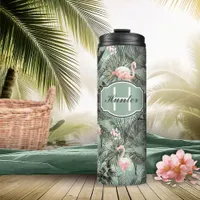 Flamingo Orchid Tropical Pattern Sage ID868 Thermal Tumbler