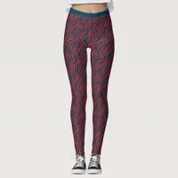 Two Tone Red Blue Tiger Stripe Pattern Gym Fitness Leggings