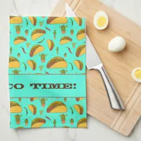 it's Taco Time Cool Mexican Food Pattern Blue Kitchen Towel