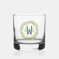 Watercolor Greenery Frame Monogram ID667 Whiskey Glass