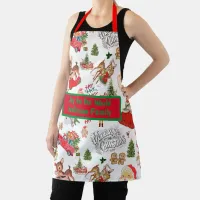 Monogram Name Vintage Christmas | Apron