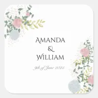 Finely flourished wedding square sticker