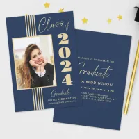 2025 Graduation Party Navy Gold Photo Frame  Invitation