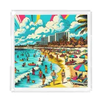 Beach with a Comic Book Pop Art Vibe Acrylic Tray