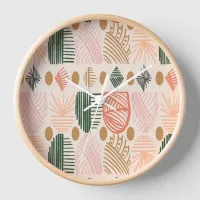 Caribbean Tribal Mudcloth: Boho Dark Green, Pink Clock