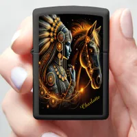 Portrait of a Warrior Woman With a Horse at Dusk b Zippo Lighter