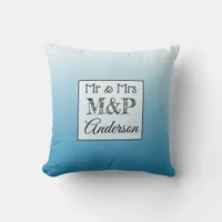 Personalized Gradient Blue Wedding Pillow