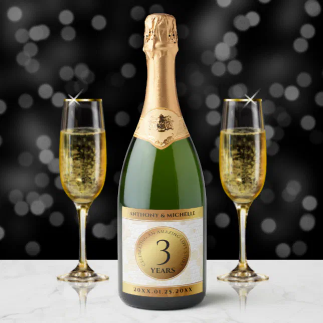 Elegant 3rd Leather Wedding Anniversary Sparkling Wine Label