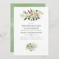Sage Green and White Floral Bridesmaids Luncheon Invitation