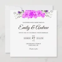 Violet Rose Floral Watercolor Square Wedding Invitation