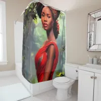 Safari Queen: Majestic African Woman Red Feathers Shower Curtain