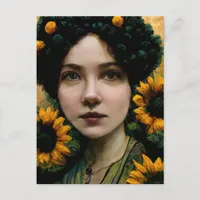 Sunflowers Woman Postcard