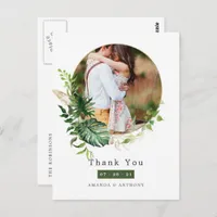 Tropical Greenery Wedding Photo Thank You Postcard