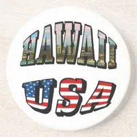 Hawaii Picture and USA Flag Text Drink Coaster