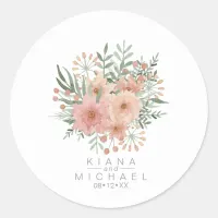 Watercolor Bouquet Wedding Blush ID654 Classic Round Sticker