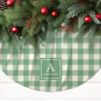 Green And White Gingham Plaid Monogram Brushed Polyester Tree Skirt