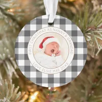 First Christmas Nanny Grandad Photo Name Plaid Ornament