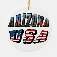 Arizona Picture and USA Flag Text Ceramic Ornament