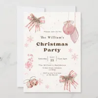 Elegant Glitter Pink Coquette Christmas Party Invitation
