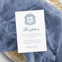 Elegant Blue Monogram Crest Wedding Reception Enclosure Card