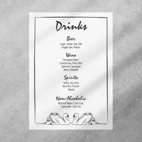 Simple Timeless Hand Drawn Swan Bar Drinks Wedding Menu