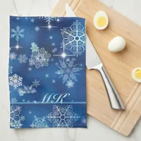 Prettiest Snowflakes Pattern Blue ID846 Kitchen Towel