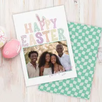 Happy Easter Bunny Ears Modern Typography Photo  Holiday Card