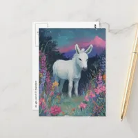 Beautiful White Donkey at Night in Mountains Postcard