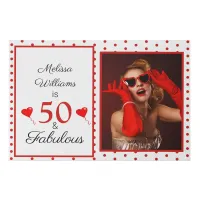 50 and Fabulous Name LG Photo 50th Birthday WH Red Faux Canvas Print