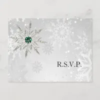 Silver Emerald Snowflakes Winter Wedding rsvp  Invitation Postcard