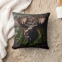 Moose Head Wall Mount With Pine Foliage Throw Pillow