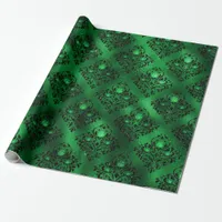 Emerald Green Glam Damask Rose Pattern Wrapping Paper