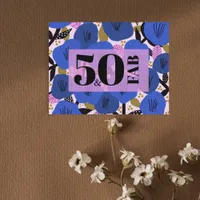 50 and Fabulous 50th Birthday Blue Gold Floral Postcard