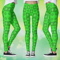 Green Three Leaf Clover Shamrock Pattern Leggings