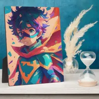 Blue and Red Anime Superhero Boy  Plaque