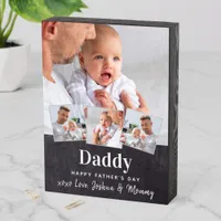 DADDY Father's Day 4 Photo Collage Chalkboard Wooden Box Sign