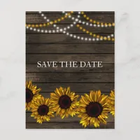 Rustic Country Sunflowers Barn Wood Save the Date Announcement Postcard